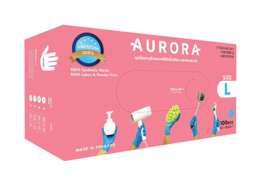 ถุงมือยาง Nitrile Aurora ไซส์ L